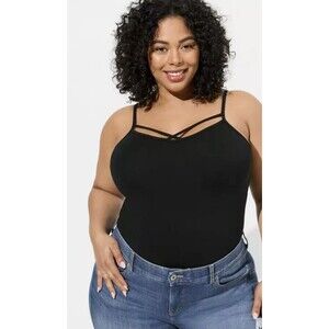 TORRID Women 00 or M/L 10 Black Strappy Foxy Scoop Neck Cami Crisscross Top NEW